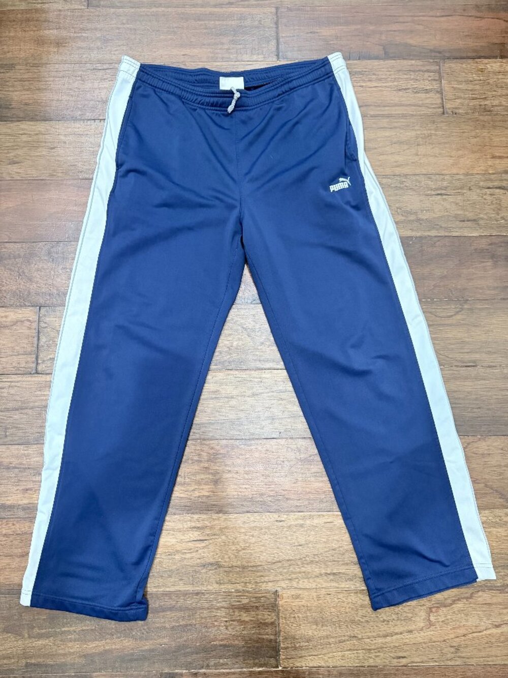 Puma Retro Track Pants Navy White Stripe Logo Athletic Size Large